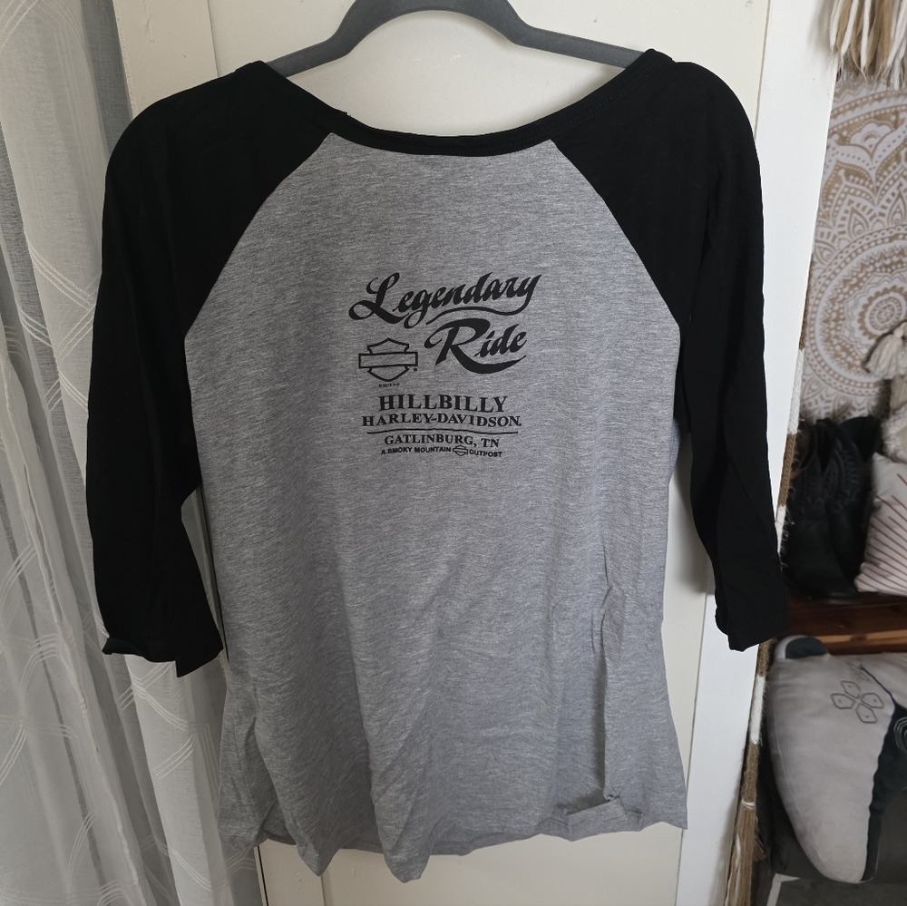 Harley-Davidson Women's Black and Gray Long Sleeve Tee - Picture 2 of 4